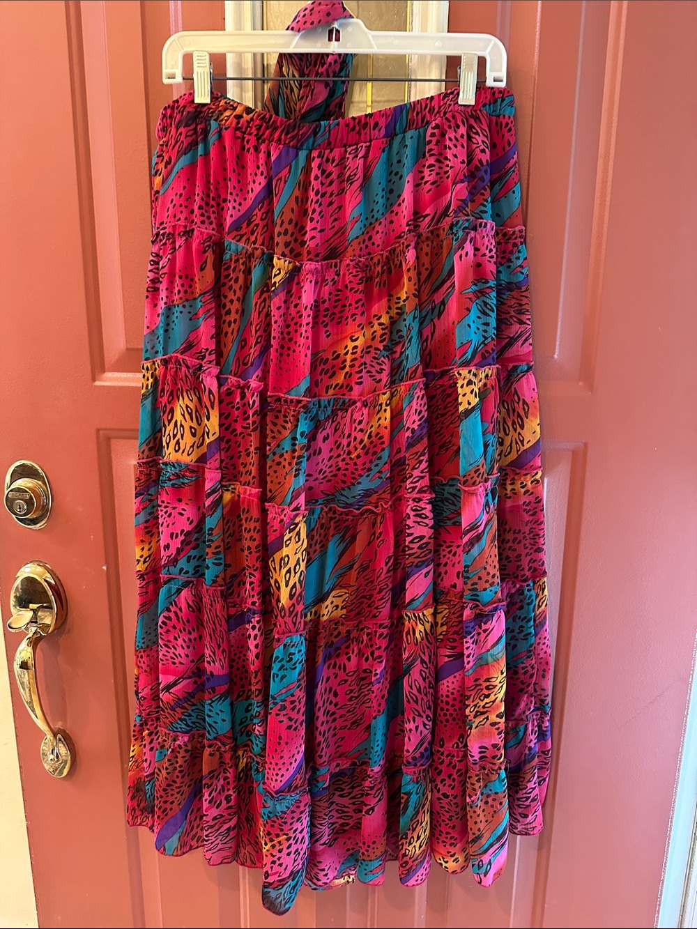 Bright Pink Multi-Color Tiered Skirt